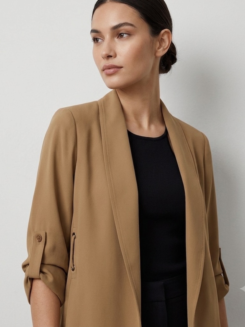 Aritzia Babaton Tan Brown Open Front Draped Blazer Jacket Size XXS
